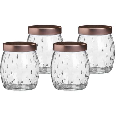 Voorraadpot/bewaarpot Beau - 4x - 1.2L - glas - koperen deksel - D13 x H15 cm Voorraadpot/bewaarpot Beau - 4x - 1.2L - glas - koperen deksel - D13 x H15 cm