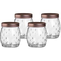 Voorraadpot/bewaarpot Beau - 4x - 1.2L - glas - koperen deksel - D13 x H15 cm