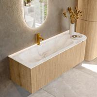 Badmeubel Mondiaz Kurve-Dlux | 135 cm | Meubelkleur Oak | Wastafelkleur Frappe | Solid surface | Links spoelbak | 1 kraangat