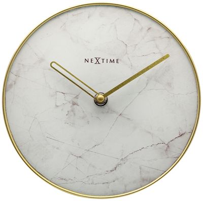 NeXtime NE-5222WI - Tafelklok - Ø 20 Cm - Glas / Metaal - Wit - &apos;Marble&apos;