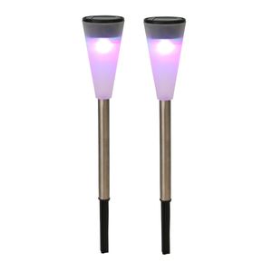 2x RVS Buiten/tuin LED stekers solar verlichting 36 cm gekleurd