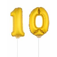 10 jaar leeftijd feestartikelen - versiering cijfers - ballonnen op stokje - van 41 cm - goud