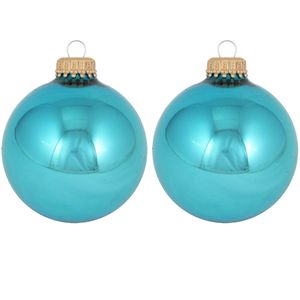 24x Turquoise blauwe glazen kerstballen glans 7 cm kerstboomversiering