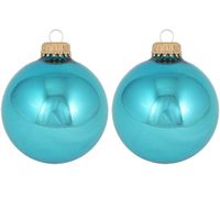 24x Turquoise blauwe glazen kerstballen glans 7 cm kerstboomversiering