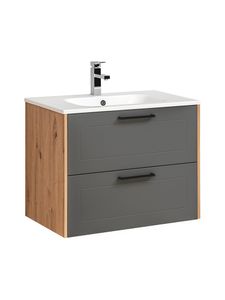 Comad Madera Grey badkamermeubel 80cm met witte wastafel en kraangat eiken/grijs