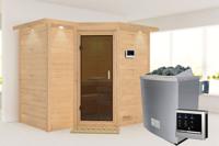 Karibu | Sahib 2 Sauna met Dakkraag | Antracietglas | Kachel 9 kW Externe Bediening - thumbnail