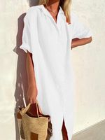 Loose Shirt Collar Casual Cotton Dress - thumbnail