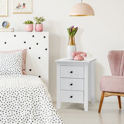 Set van 2 Nachtkastjes met 3 Laden Modern Nachtkastje voor Woonkamer Slaapkamer Klein Wit Bijzettafeltje