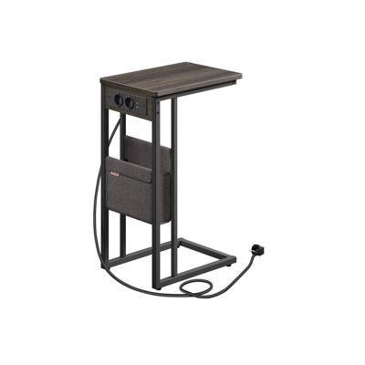 Bijzettafel met stopcontacten en handige opbergtas, Asbruin