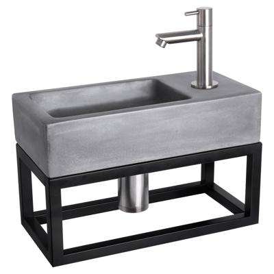 Differnz Ravo fonteinset beton donkergrijs - kraan recht - met handdoekrek - 38.5 x 18.5 x 9 cm - mat chroom