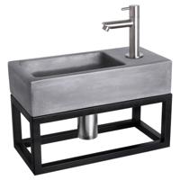 Differnz Ravo fonteinset beton donkergrijs - kraan recht - met handdoekrek - 38.5 x 18.5 x 9 cm - mat chroom