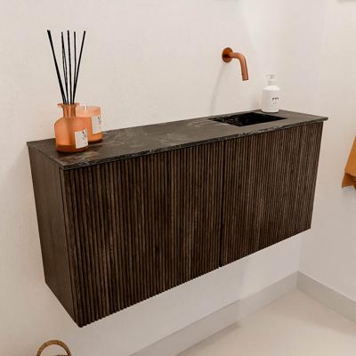 Toiletmeubel Mondiaz Joya Dlux | 90 cm | Meubelkleur Walnut | Faye wastafel Lava Wasbak Rechts | Zonder kraangat(en)