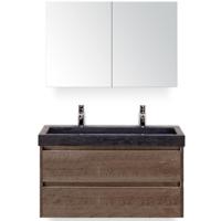 Dante Badmeubelset 100 cm - Tabacco - Wastafel Hardsteen Wit Lucca 2 Kraangaten met Spiegelkast