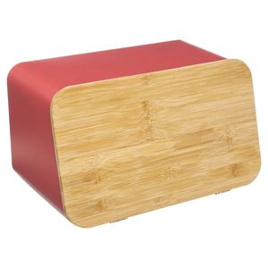 Broodtrommel met snijplank deksel - Brick roze - Metaal/bamboe - 37 x 22 x 23 cm   -