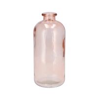 Bloemenvaas fles model - helder gekleurd glas - perzik roze - D11 x H25 cm - thumbnail