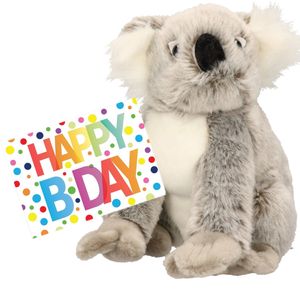Pluche knuffel koala beer 25 cm met A5-size Happy Birthday wenskaart - Knuffeldier