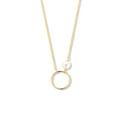 Ketting Open Rondje geelgoud-parel 41-43-45 cm