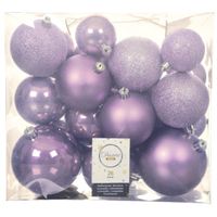 26x stuks kunststof kerstballen heide lila paars 6-8-10 cm glans/mat/glitter - thumbnail