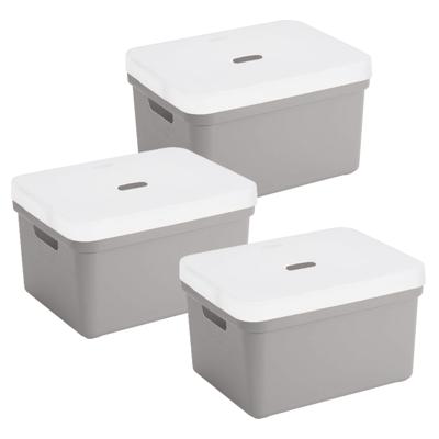 Sunware opbergbox met deksel - 3x - Sigma Home - kunststof - 5 liter - lichtgrijs - opberg dozen