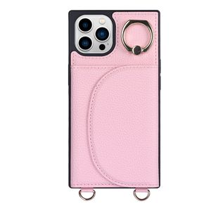 iPhone 12 Pro Max hoesje - Backcover - Pasjeshouder - Portemonnee - Ringhouder - Koord - Kunstleer - Roze