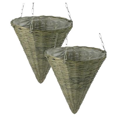 Hangmand - 2x - D30 x H35 cm - rotan gevlochten - hangende plantenbak - aan ketting - hanging basket