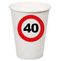 Verjaardagsfeest leeftijd bekertjes 40 jaar - 8x stuks - papier - thema leeftijd stopbord
