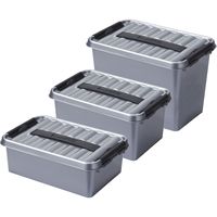 Opberg boxen set 6x stuks 9/6/4 liter kunststof grijs met deksel