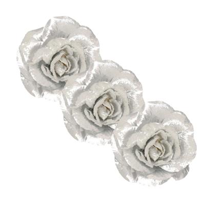 Zilveren roos kerstversiering clip - 3x - kerstboom decoratie - dia12 cm