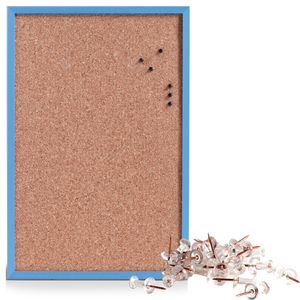 Prikbord incl. 25x punaises rose goud - 40 x 60 cm - blauw - kurk