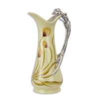 A BRONZE MOUNTED PORCELAIN WINE EWER - SILVER PLATED