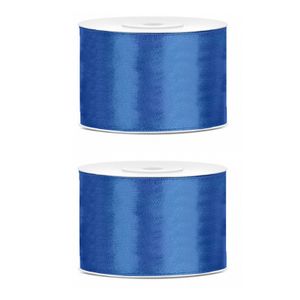 2x Hobby/decoratie helderblauw satijnen sierlinten 5 cm/50 mm x 25 meter