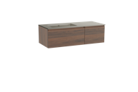 Storke Edge zwevend badmeubel 120 x 52 cm notenhout met Diva asymmetrisch linkse wastafel in top solid zijdegrijs