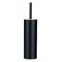 Berilo Alicante Toiletborstel in houder/wc-borstel - rvs metaal met bamboe - zwart - 38 cm - Toiletborstels - thumbnail