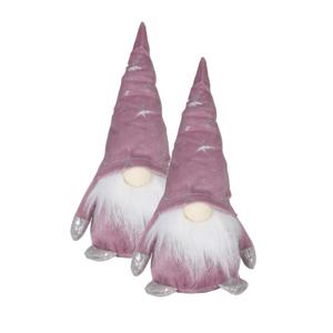 Decoratie kerstman gnome poppen - 2x - 13 cm - roze - pluche - dwerg/kabouter