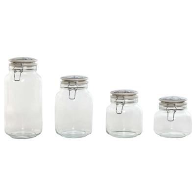 Set van 4 Potjes Home ESPRIT Blauw Wit Metaal Siliconen Kristal Keramiek 800 ml 1 L 1,5 L 2,2 L 4 Onderdelen