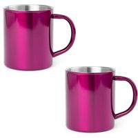 6x Drinkbekers/mokken fuchsia RVS 280 ml