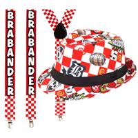 Carnaval Brabant thema - Kojak hoed en feest bretels - rood/wit geblokt