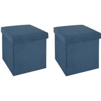 Poef/hocker - 2x - opbergbox - blauw - kunststof/mdf - 38 x 38 x 38 cm - opvouwbaar - thumbnail