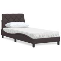 Bed met matras stof donkerbruin 90x190 cm