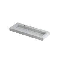 INK Pitch Wastafel Keramische Slab Centraal met Drain en Front en Side Skirts 2 Kraangaten - 1200x450x90 mm - Calacatta Mat