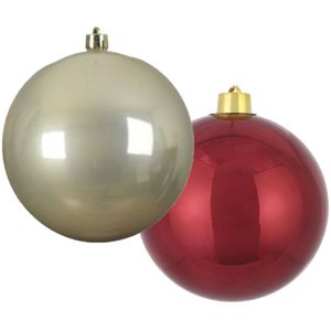 Grote decoratie kerstballen - 2x st - 20 cm- champagne en donkerrood - kunststof