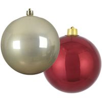 Grote decoratie kerstballen - 2x st - 20 cm- champagne en donkerrood - kunststof - thumbnail