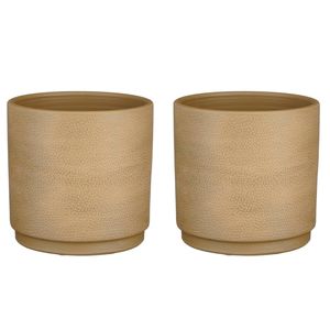 2x stuks plantenpot/bloempot - taupe/beige met modern patroon - D22/H21 cm