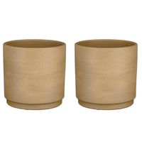 2x stuks plantenpot/bloempot - taupe/beige met modern patroon - D22/H21 cm