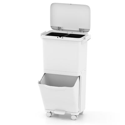 36 L afvalemmer met 2 Uitneembare Containers Kantelbaar Compartiment & Afvalclassificatie-Stickers Wit