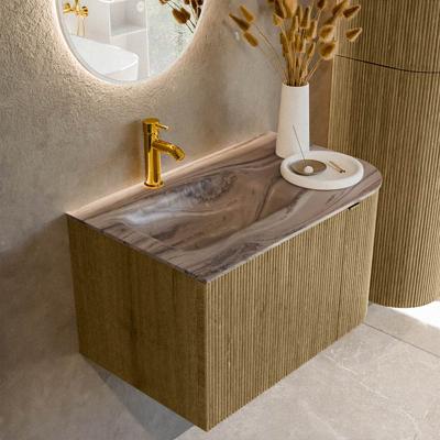 Badmeubel Mondiaz Kurve-Dlux | 75 cm | Meubelkleur Dusk | Wastafelkleur Sombra | Solid surface | Wasbak linker zijde spoelbak | 1 kraangat