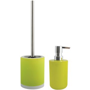 Toiletborstel in houder 38 cm/zeeppompje set Moods - keramiek - lime/appel groen