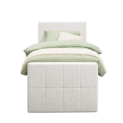 Boxspring met opbergruimte en voetbord Liv geblokt - ecru - 90x200cm - Leen Bakker