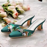 Dames Hoge hakken bruiloft Schoenen Muiltjes Schoenen afdrukken Suède schoenen Buitenpantoffels Feest Vakantie Geometrisch Kleurenblok Strass Naaldhak Vierkante Teen Elegant Satijn Leegloper Groen Lightinthebox - thumbnail