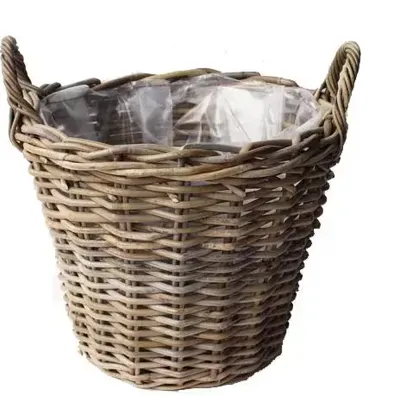 Van der Leeden Rotan Aardappelmand plantenmand 30x23cm antiek grijs